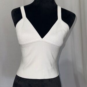 Free People White Rib Knit V-Neck Tank M